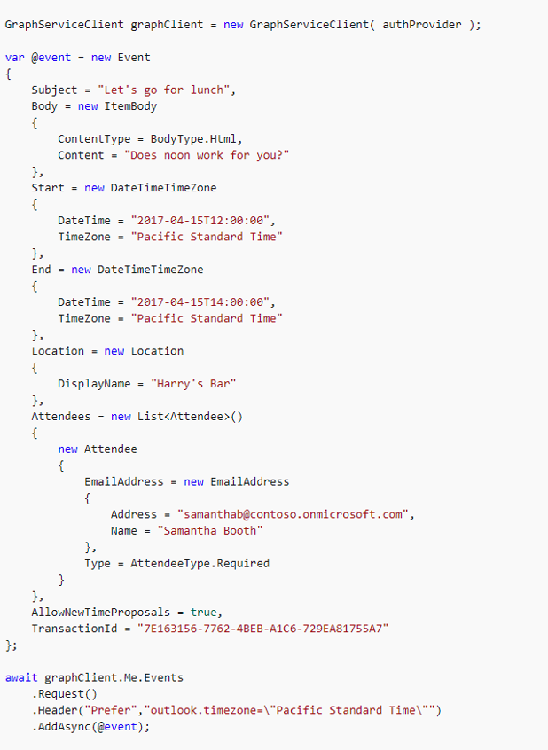 Creating a Calendar Event using Microsoft Graph API