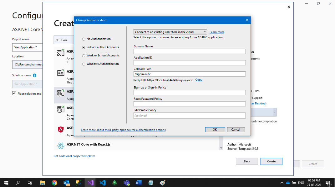 Click on Change Authentication option