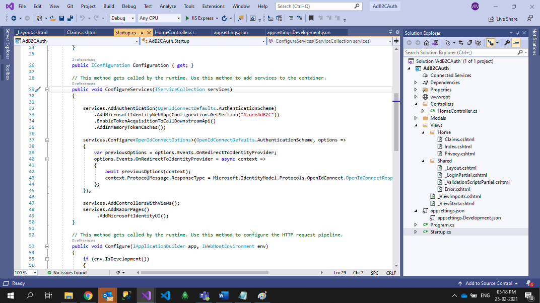 Create Application and Add Below Configuration Code in StartUp.cs file