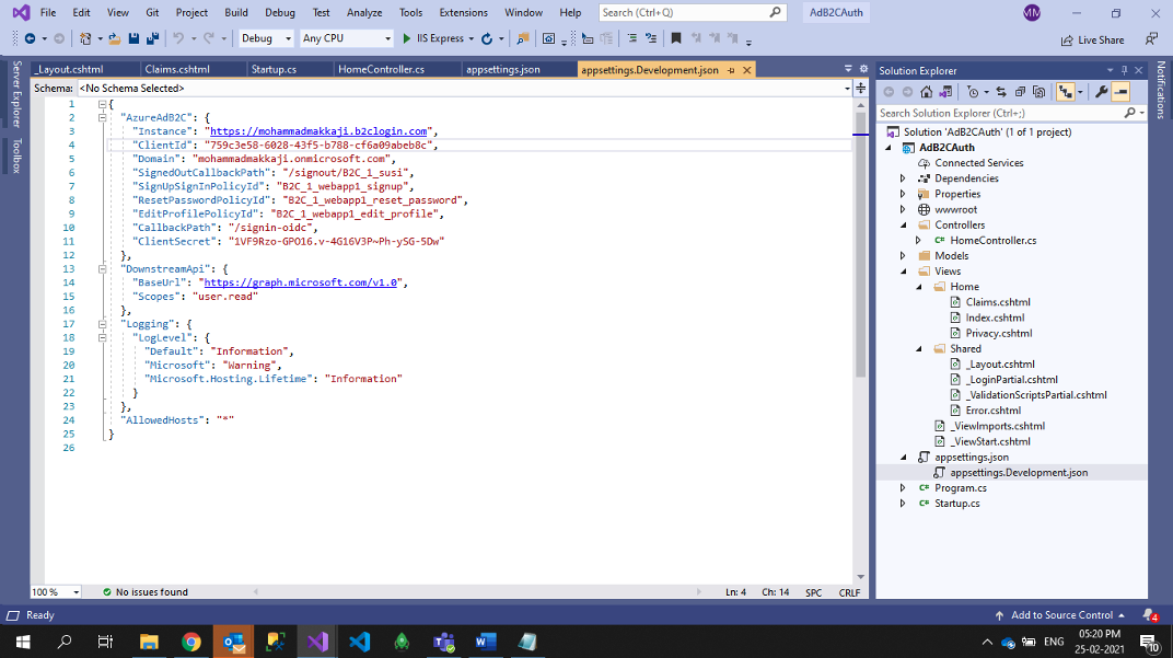 Change the configuration in json file